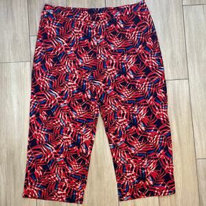 D&Co Beach Womens 3X Red Tropical Leaf Print Stretch Ankle Pants Pockets